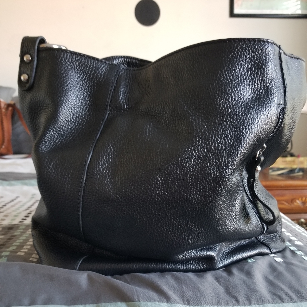 Black leather hobo purse